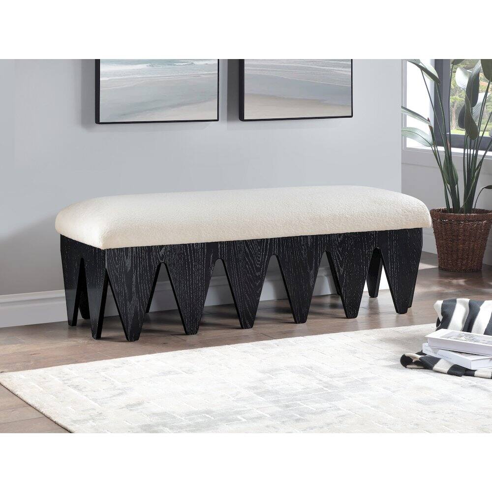 Alt View 1. Meridian Furniture - Altair Cream Velour Fur Fabric Bench - Beige.