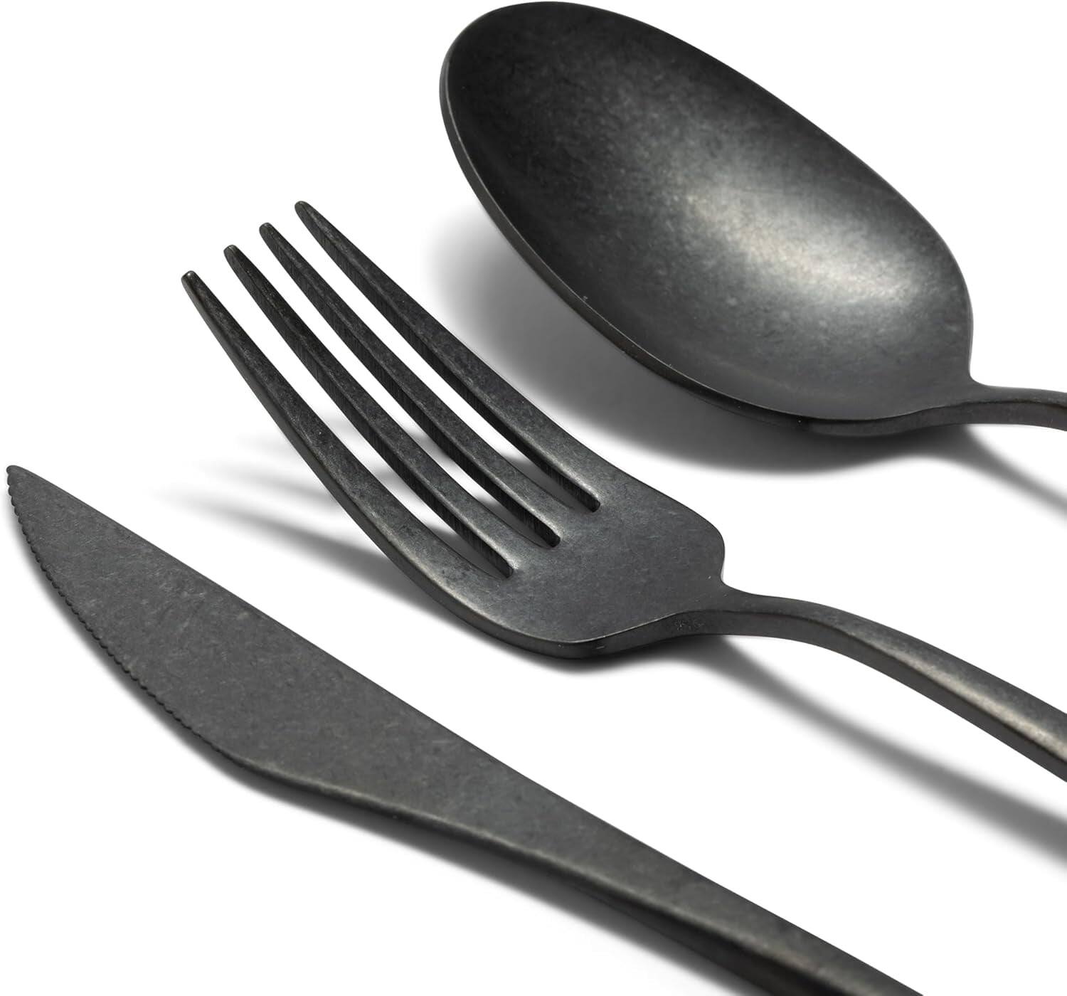Alt View 2. Larder & Vine - 20-Piece Vintage Flatware Set for 4, Made in Portugal from 18/10 Stainless Steel - Vintage Black.
