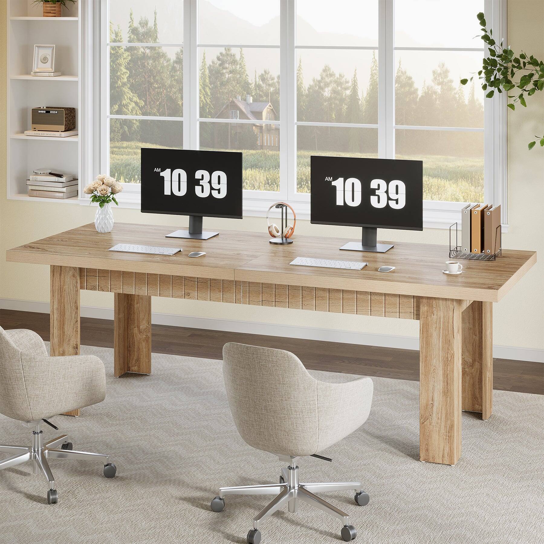 Angle. Tribesigns - Office Computer Desk with Engineered Wood Construction, for Computer Work, Writing and Study in Home Offices - Light Brown.
