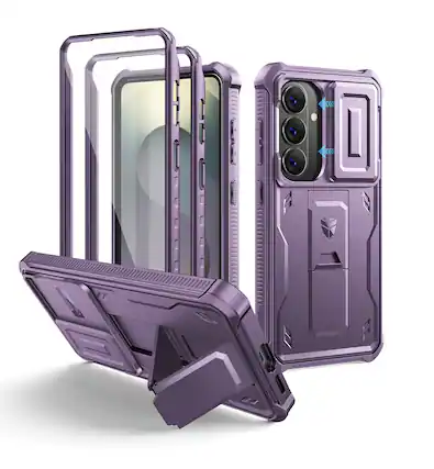 Front. Dexnor - Case for Samsung Galaxy S26 with Camera Cover & 2 Front Frames, Screen Protector, Heavy-Duty Rugged Full-Body Cover - Phantom Purple.