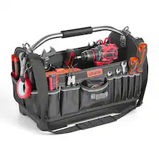 Front. VEVOR - Tool Bag, 16.1 Inch, 33-Pocket Open Top Tool Tote, Portable Electrical Maintenance Toolbox Organizer Storage - Black;Orange.
