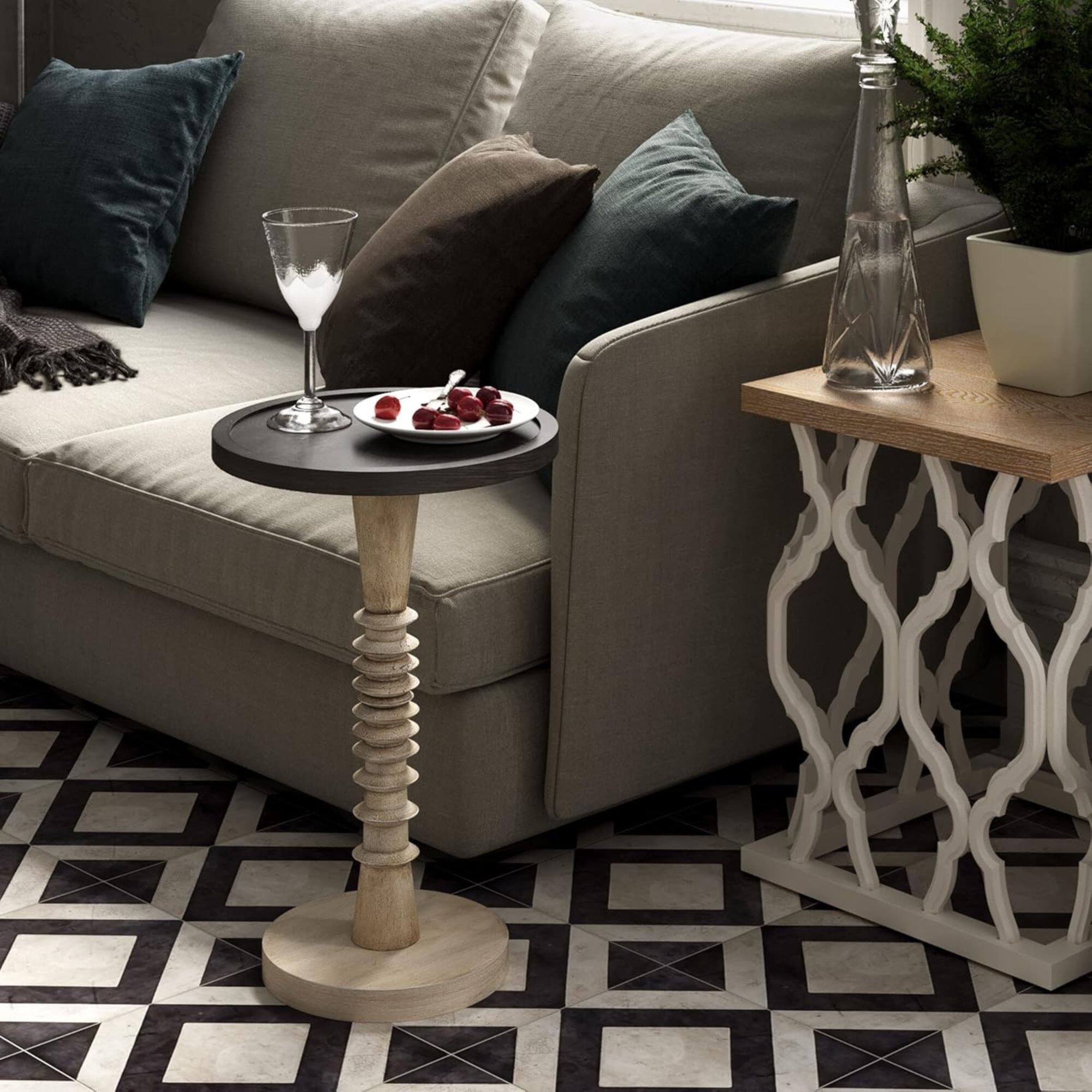 Alt View 5. COZAYH - COZAYH Pedestal Tray Top End Table for Holding Drinks, Lamps or Plants, Black - Black & White.