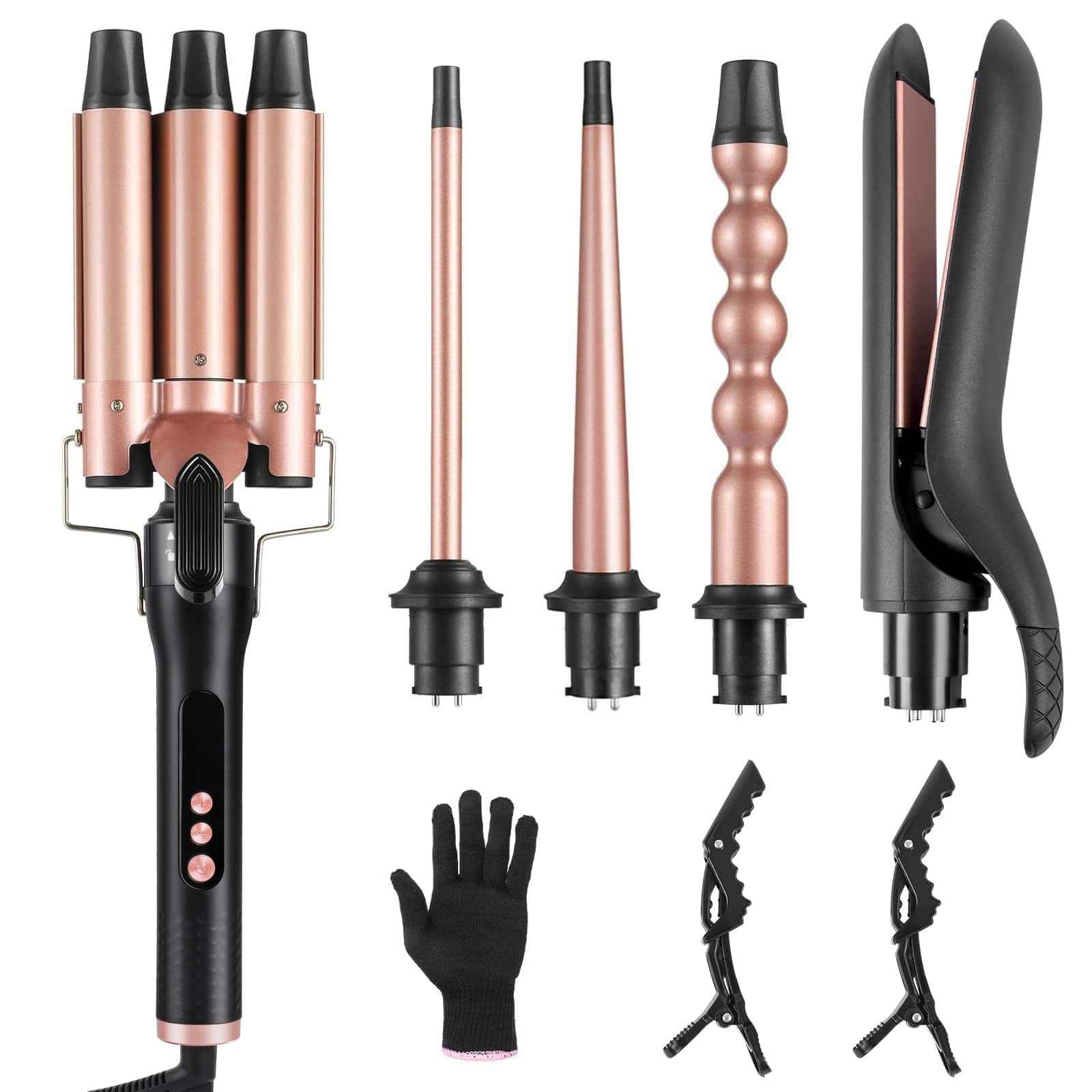 VEGA AUTOMOTIVE - 5 In 1 Hair Curling Iron Wand Set Ptc Fast Heating Crimper Professional Styling Tools Lcd Temp Control With - 5-in-1