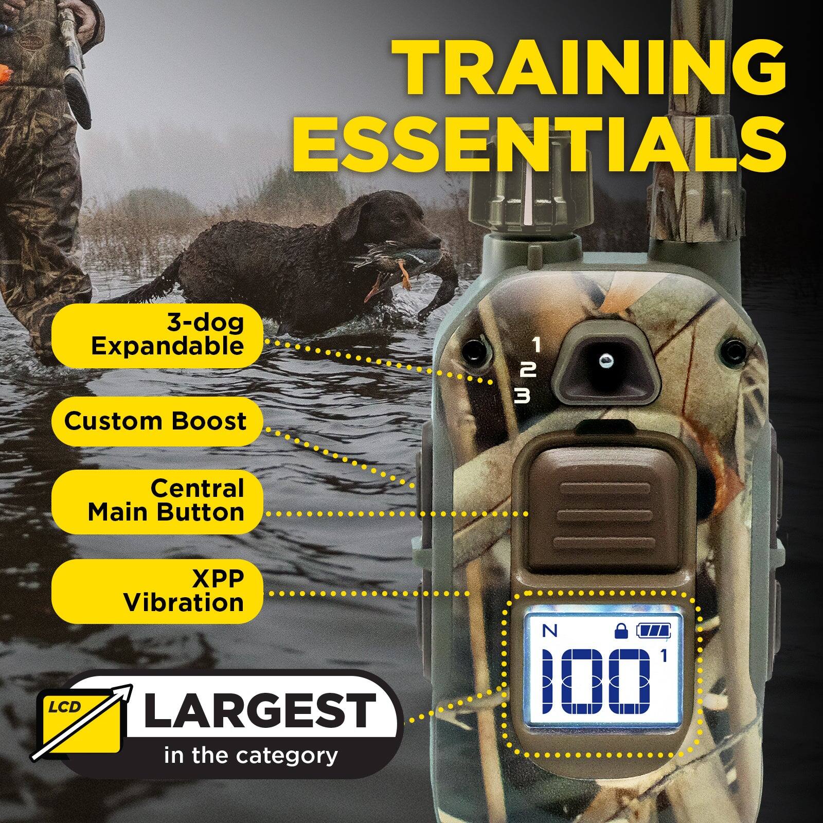 TRAINING ESSENTIALS

- 3-dog Expandable
- Custom Boost
- Central Main Button
- XPP Vibration
- LCD LARGEST in the category