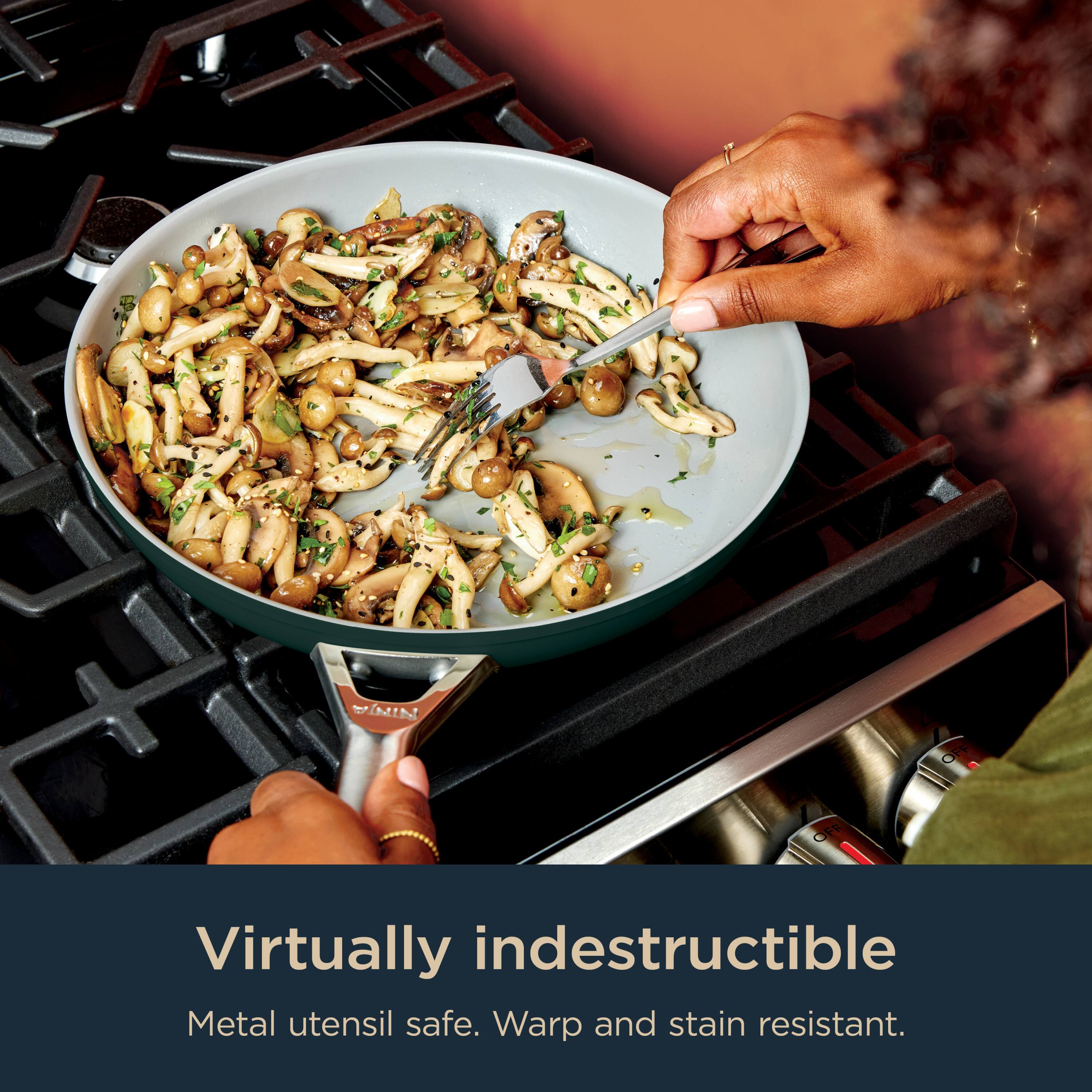 Virtually indestructible  
Metal utensil safe. Warp and stain resistant.