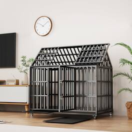 Boyel Living - 55-Inch Heavy-Duty Dog Crate with Double Doors and Locking Casters - Black
