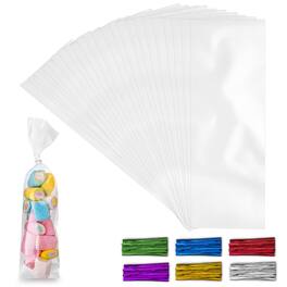 Zulay Kitchen - Simple Craft 200 Pack Candy Treat Cellophane bags - 3x11 Inches Thick Plastic Candy Bags With Ties For Goodie Bags - Clear