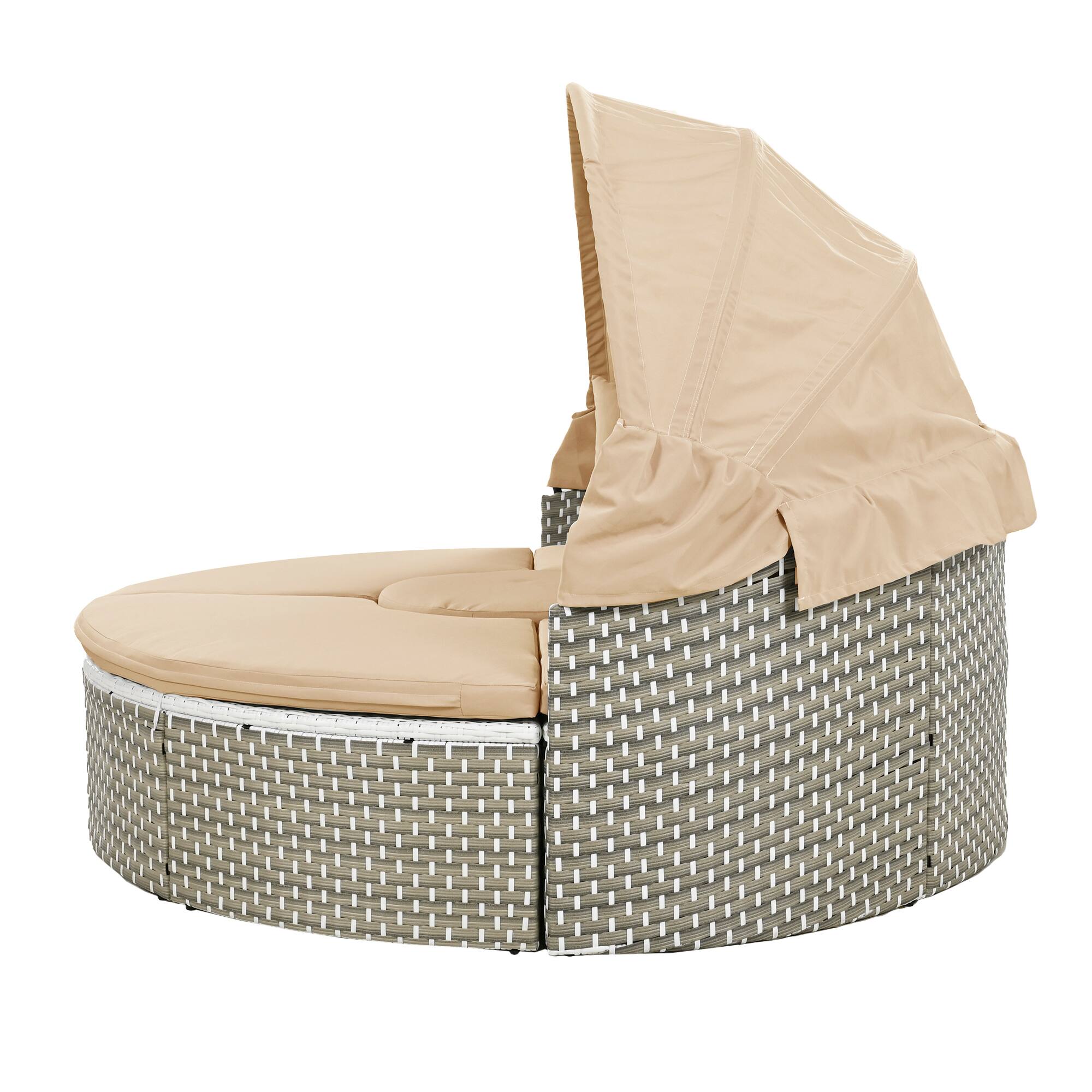 Alt View 9. AOOLIVE - Outdoor Sectional Sofa Set, Rattan Daybed with Canopy, Removable Cushion, Light Coffee - Light Coffee.