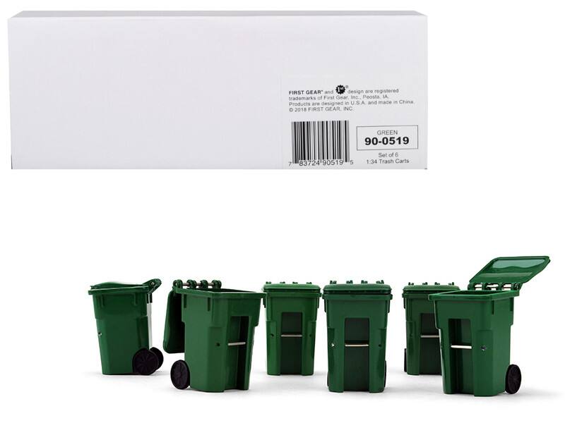 FIRST GEAR* and design are registered trademarks of First Gear, Inc., Peosta IA designed in U.S.A. and made in China. Products are 2018 FIRST GEAR, INC. GREEN 90-0519 7 83724 90519 5 Set of 6 1:34 Trash Carts