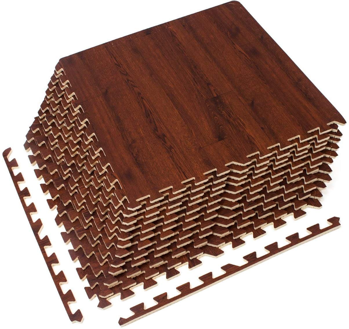 Sorbus - 3/8-Inch Thick 96 Sq. Ft. Wood Grain Floor Foam EVA Interlocking Mats Tiles w/ Borders - for Home, Trade Show - Mahogany