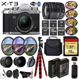 Fujifilm - X-T3 Mirrorless Digital Camera with 18-55mm Lens + UV FLD CPL Filter Kit + 4 PC Macro Kit + Wide Angle & Teleph - 16GB