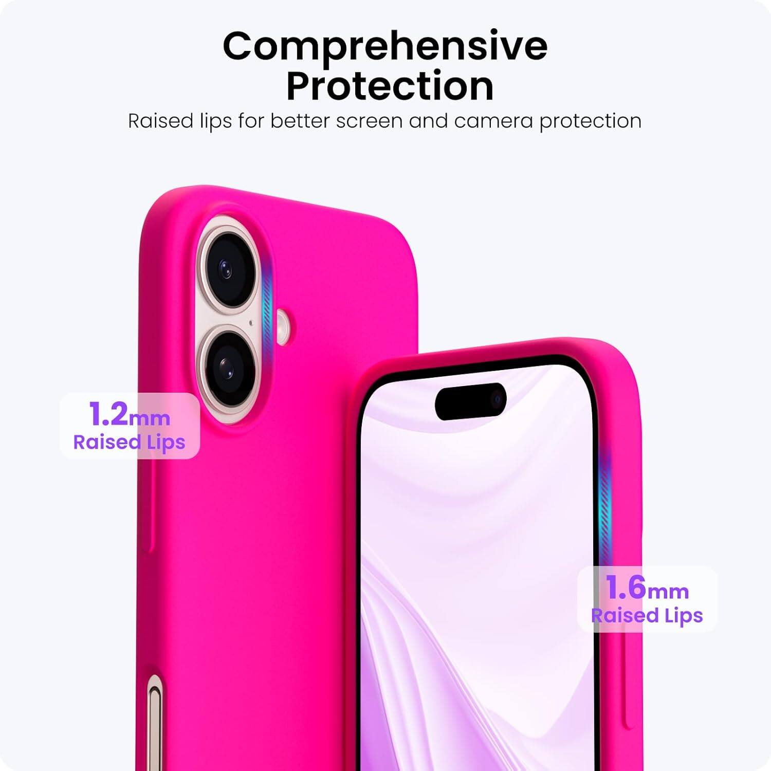 Comprehensive Protection
Raised lips for better screen and camera protection
1.2mm Raised Lips
1.6mm Raised Lips