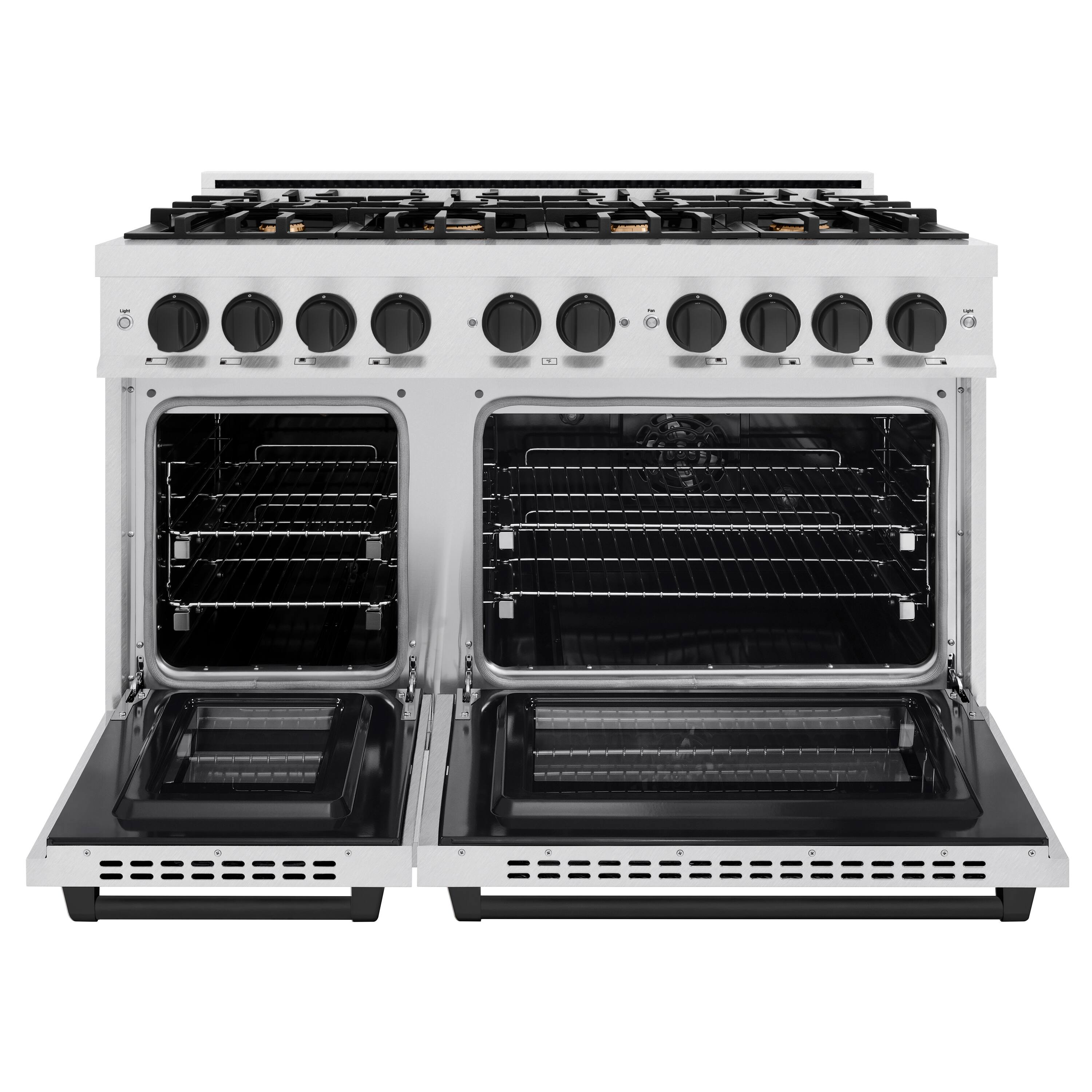Left. ZLINE - ZLINE Autograph 48 in. Select Dual Fuel Satin Steel Range w/ 8 Burners & Black Accents (HDRSZ-48-MB) - Stainless Steel.