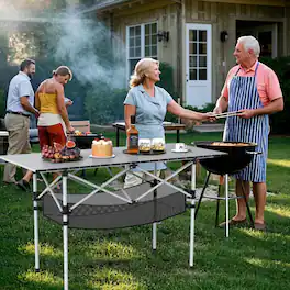 Mondawe - 47" Folding Camping Table w Roll-Up Aluminum Top & Mesh Basket 220 lbs for 4-6 People - Silver