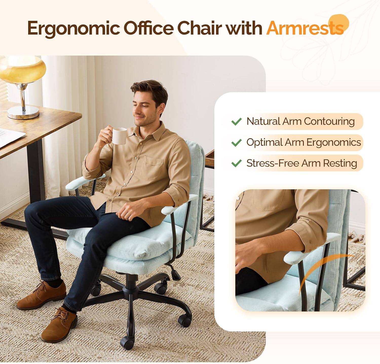 Ergonomic Office Chair with Armrests

- Natural Arm Contouring
- Optimal Arm Ergonomics
- Stress-Free Arm Resting