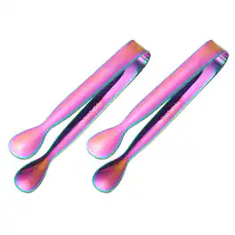 Unique Bargains - Mini Serving Tongs 4.3" Stainless Steel, 2pcs, Buffet Tongs for Charcuterie, Dessert, Party, Tea, Coffee - Colorful