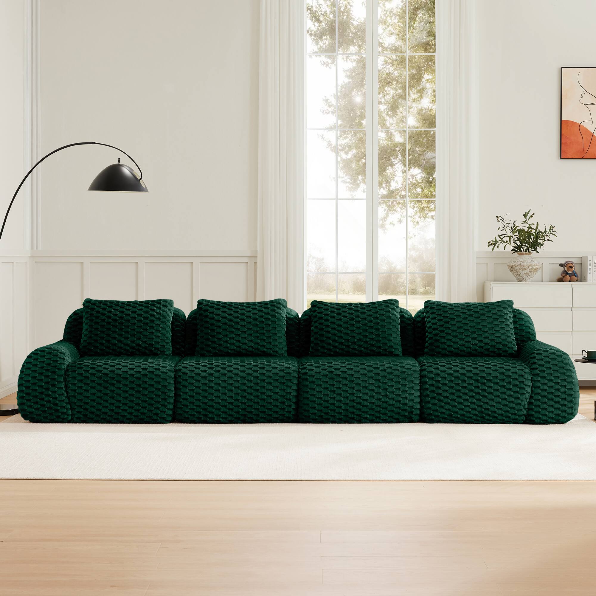 Left. LOVMOR - 146 inch 4 Seater Plush Sectional Couch Modular Deep Seat No Assembly Compressed Pack Anti Slip For Cloud Soft - Green.