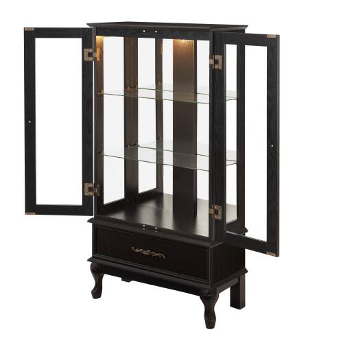 Alt View 7. LUCKY ONE - 25.98in Freestanding Lighted Curio Cabinet with Drawer and Adjustable Shelves for Wine Collectibles - Black.