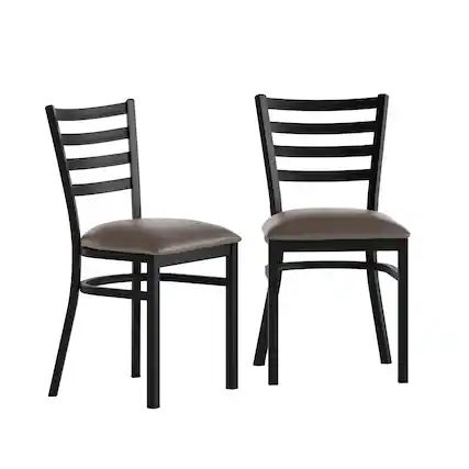 Front. Emma + Oliver - 2 Pack Ladder Back Metal Restaurant Chair - Mocha Vinyl Seat/Black Metal Frame.