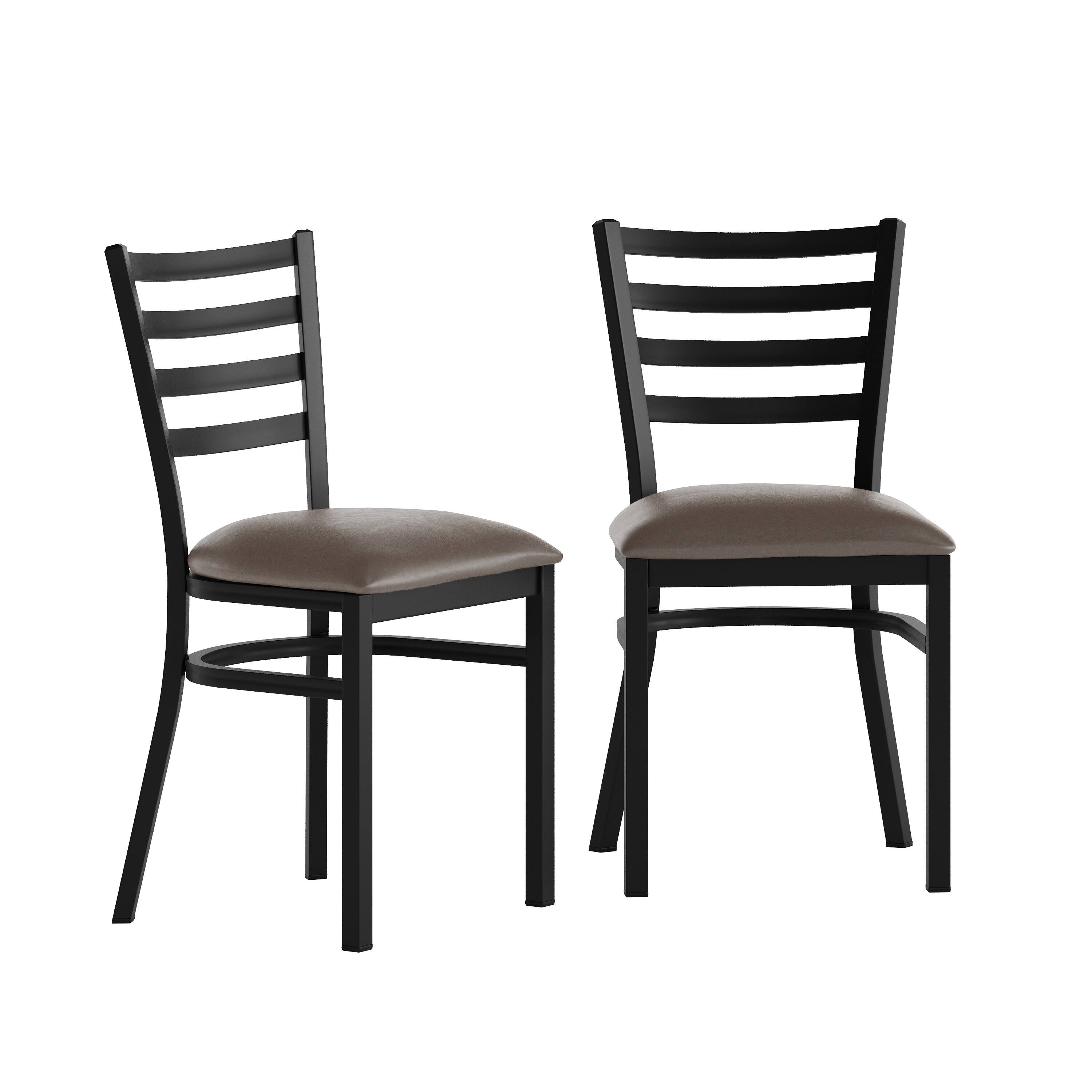 Front. Emma + Oliver - 2 Pack Ladder Back Metal Restaurant Chair - Mocha Vinyl Seat/Black Metal Frame.