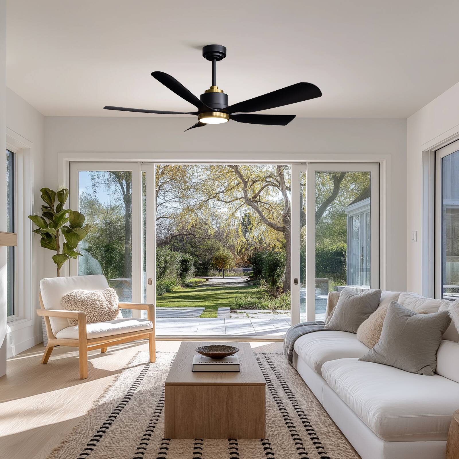 Left. Siljoy - 52" Black Gold 5-Blade Ceiling Fan Light Quiet DC Motor 3-Color Temp Remote for Living Bedroom - Matte Black.