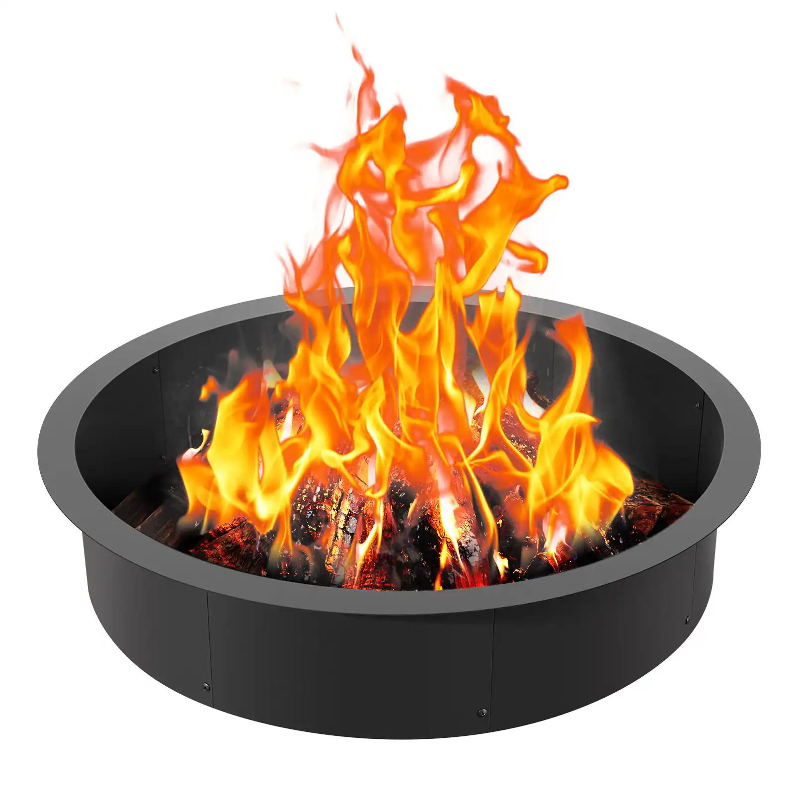 Front. Glintex - Fire Pit Ring 40-Inch Outer 36-Inch Inner Steel Insert, 8.5-Inch Height Heavy Duty Liner for Outdoor Bonfire & Camping.