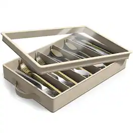 Sorbus - Flatware Storage Case with Clear Lid, Fabric Container Box for Organizing Utensils, Silverware Storage Chest - Beige