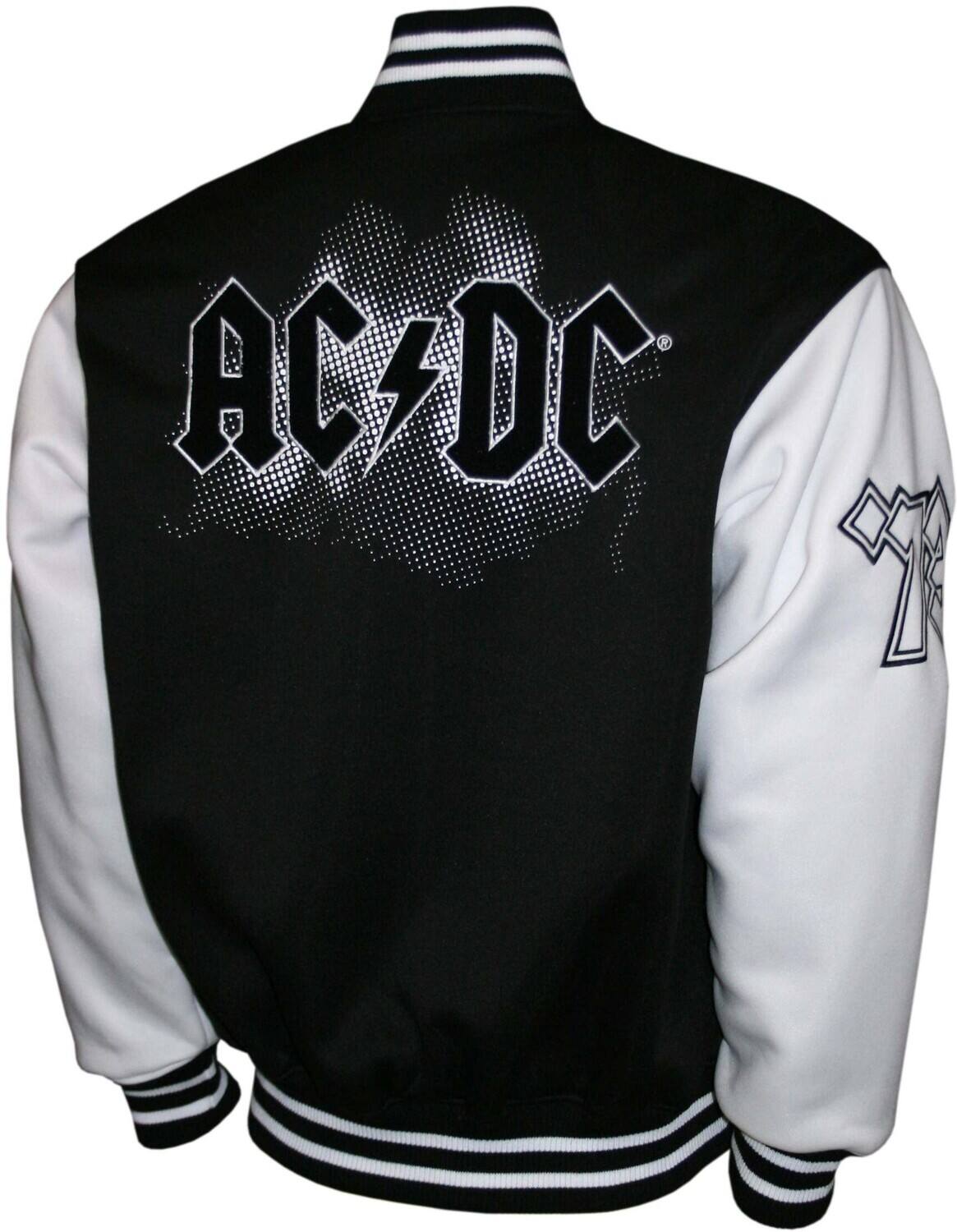 Alt View 1. PopMarket - AC/DC - AC/DC - Bolt - Varsity Fleece Jacket - XL White/Black M2451ADA4   - APPAREL - Multicolor.