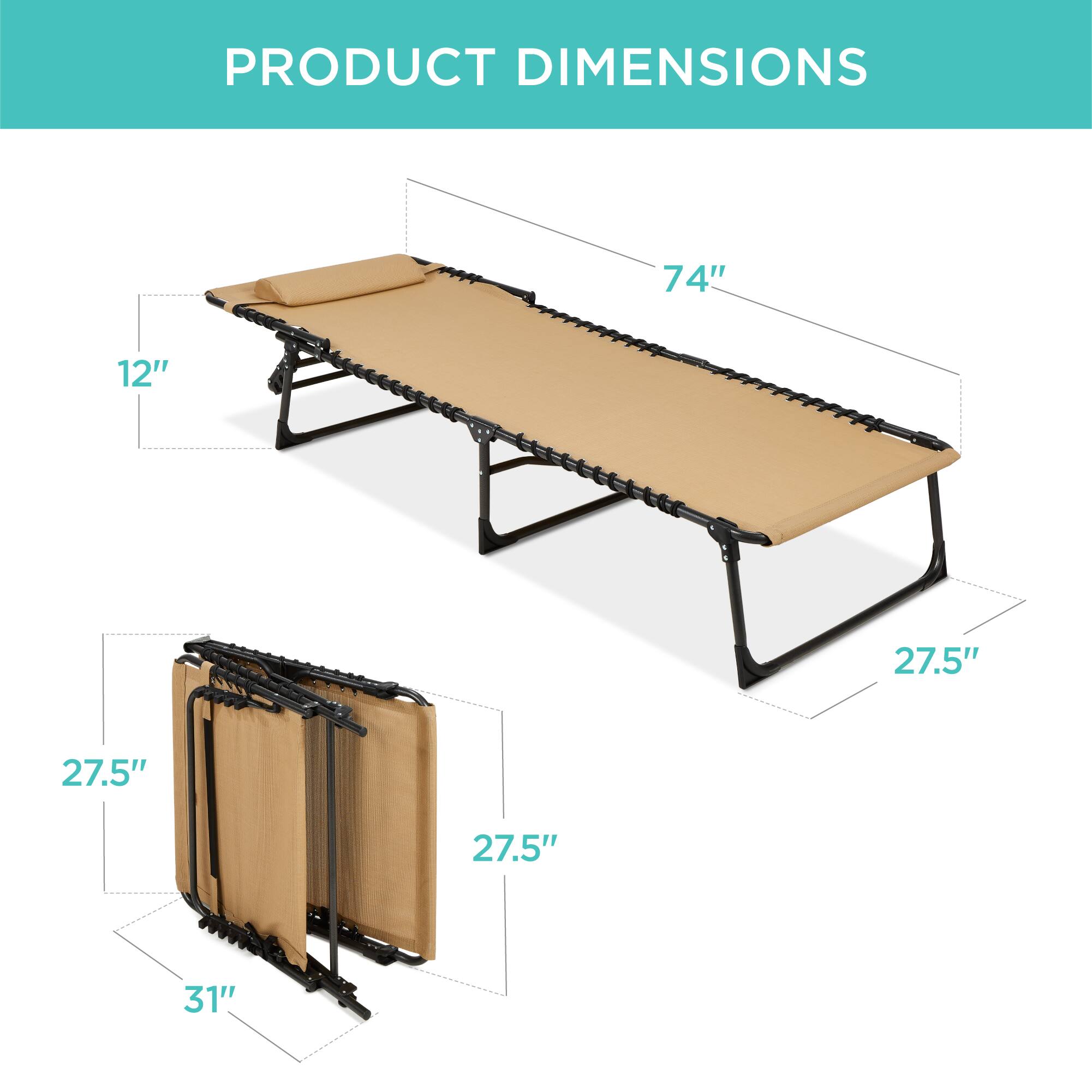PRODUCT DIMENSIONS

74" x 12" x 27.5" x 27.5" x 27.5" x 31"