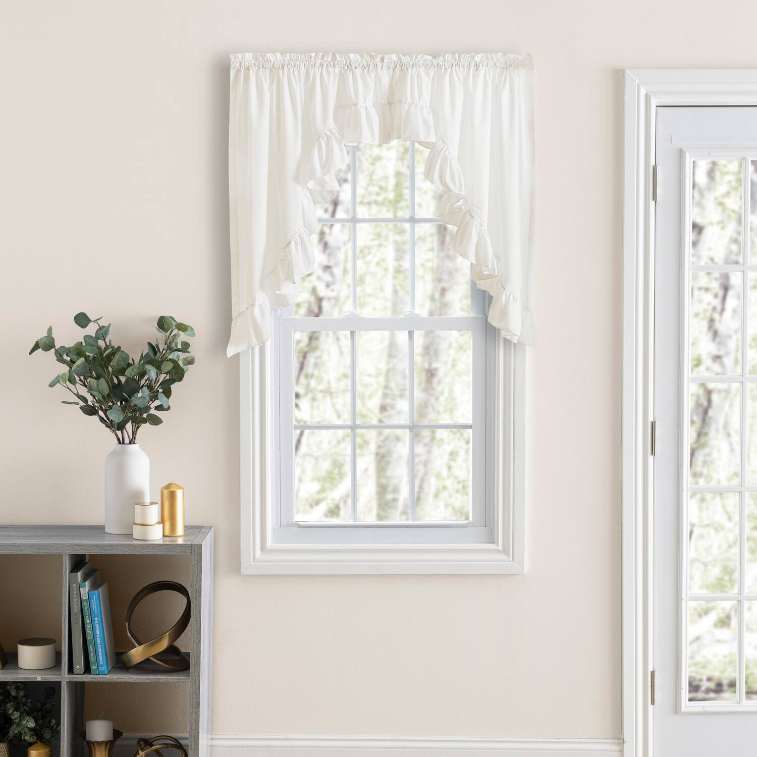 Angle. Ellis Curtain - ELLIS 65% Polyester 35% Cotton Classic Wide Solid Color Perma Press Ruffled Swag 84" x 38" Natural - Natural.