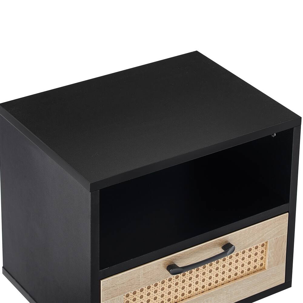 Alt View 9. Loheer - Loheer Black Rattan End Table Modern Nightstand with Drawer - Black.