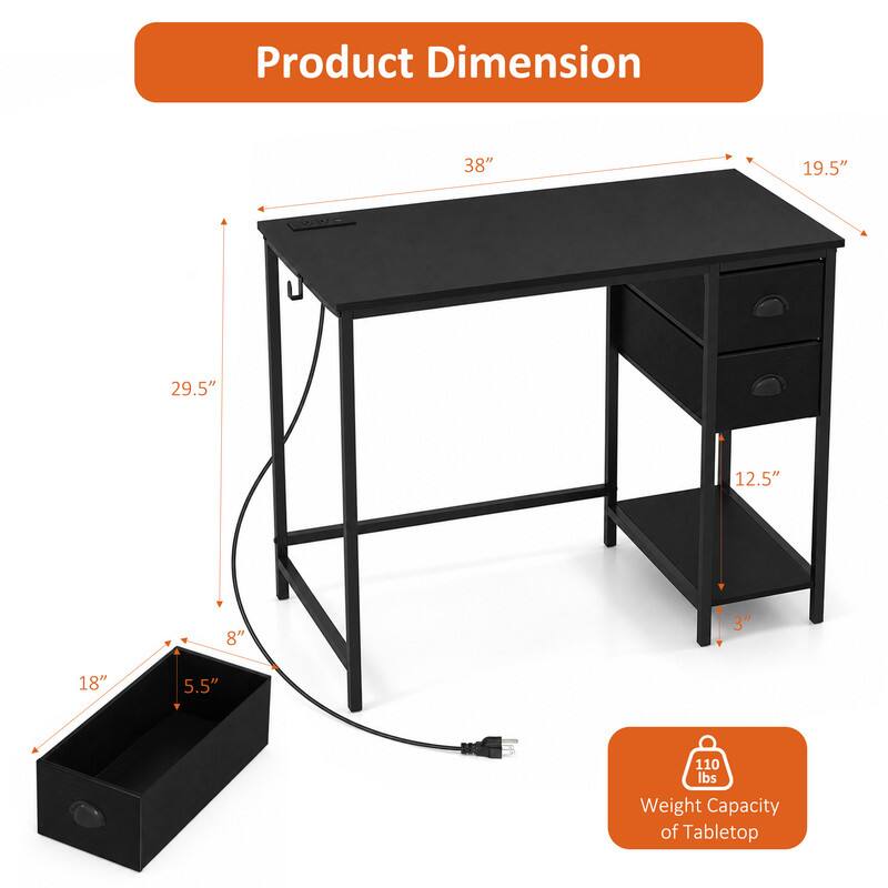 Product Dimension: 38" x 19.5" x 29.5" x 12.5" x 8" x 3" x 18" x 5.5"  
Weight Capacity of Tabletop: 110 lbs