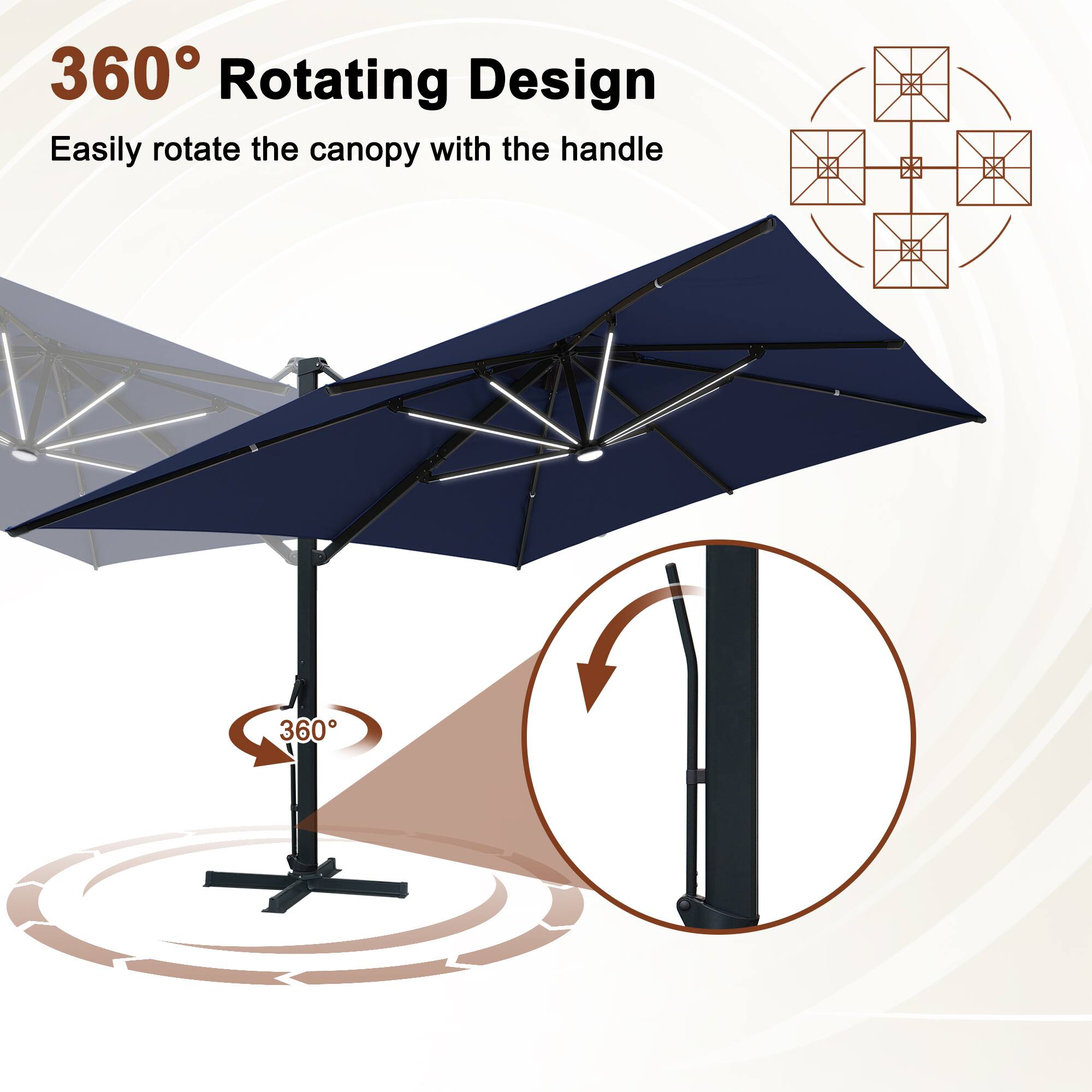 360° Rotating Design  
Easily rotate the canopy with the handle