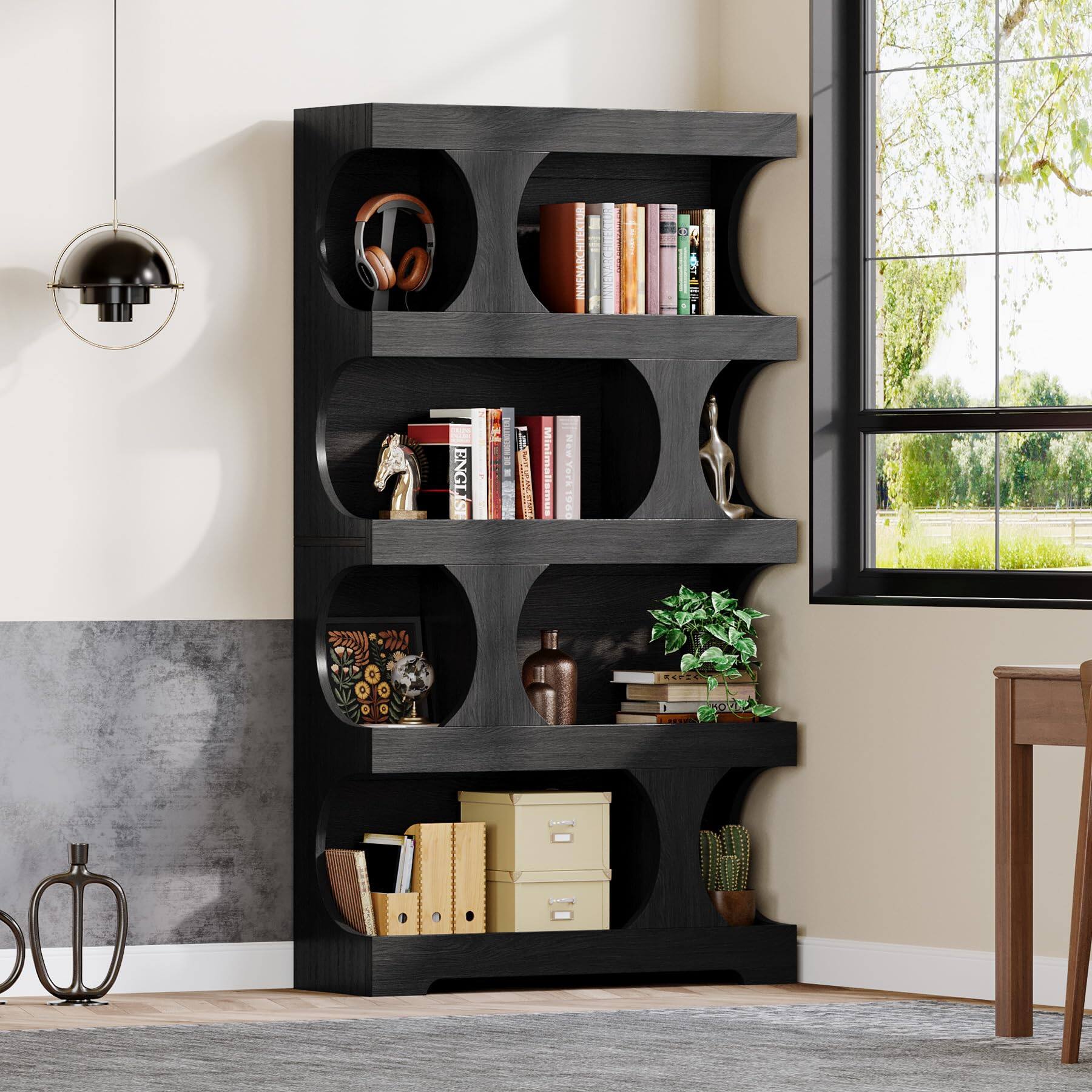 Tribesigns 71.3 Inch Tall 4 Tier S Shaped Bookcase with Storage Shelves ...
