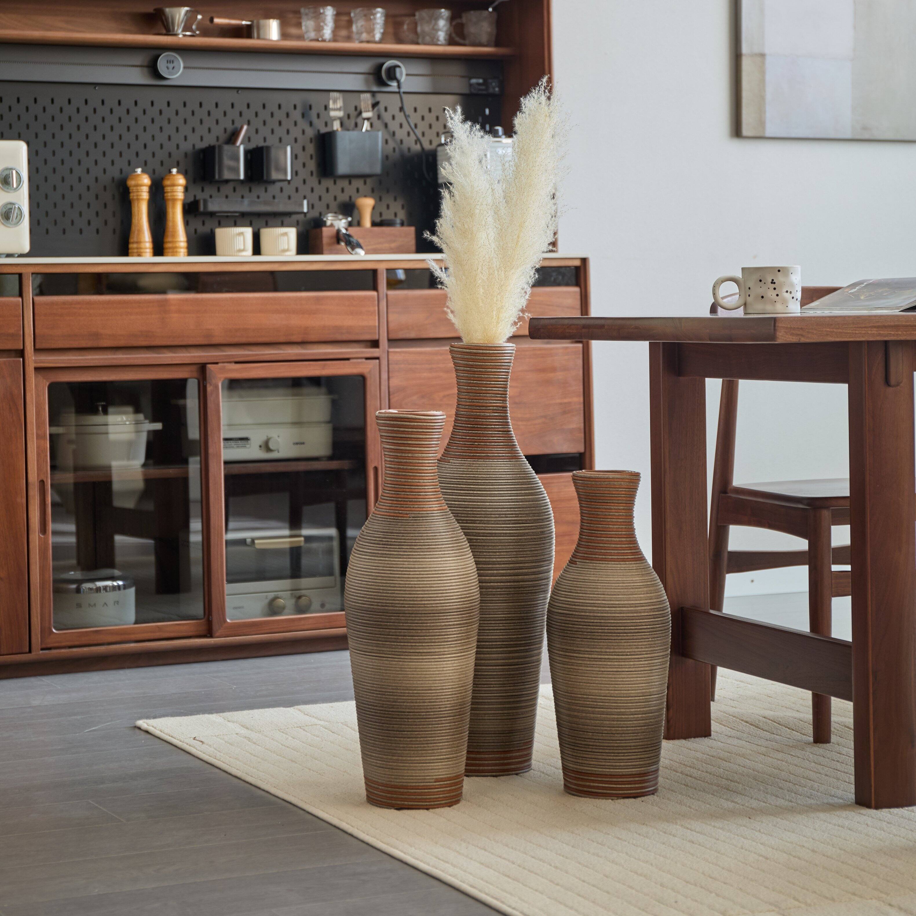 Back. Anysun - Hand-Woven PVC Rattan Vases Set of 3 - Brown Floor Vases, 28.35/24.41/20.47in for Farmhouse Decor - Brown Gray.