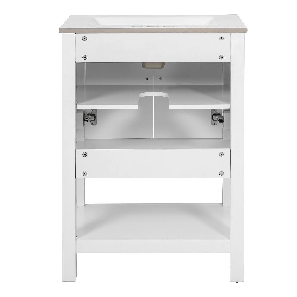 Alt View 9. Loheer - Loheer 24 inch bathroom vanity with sink White Modern Twill Design Ceramic Basin - White.