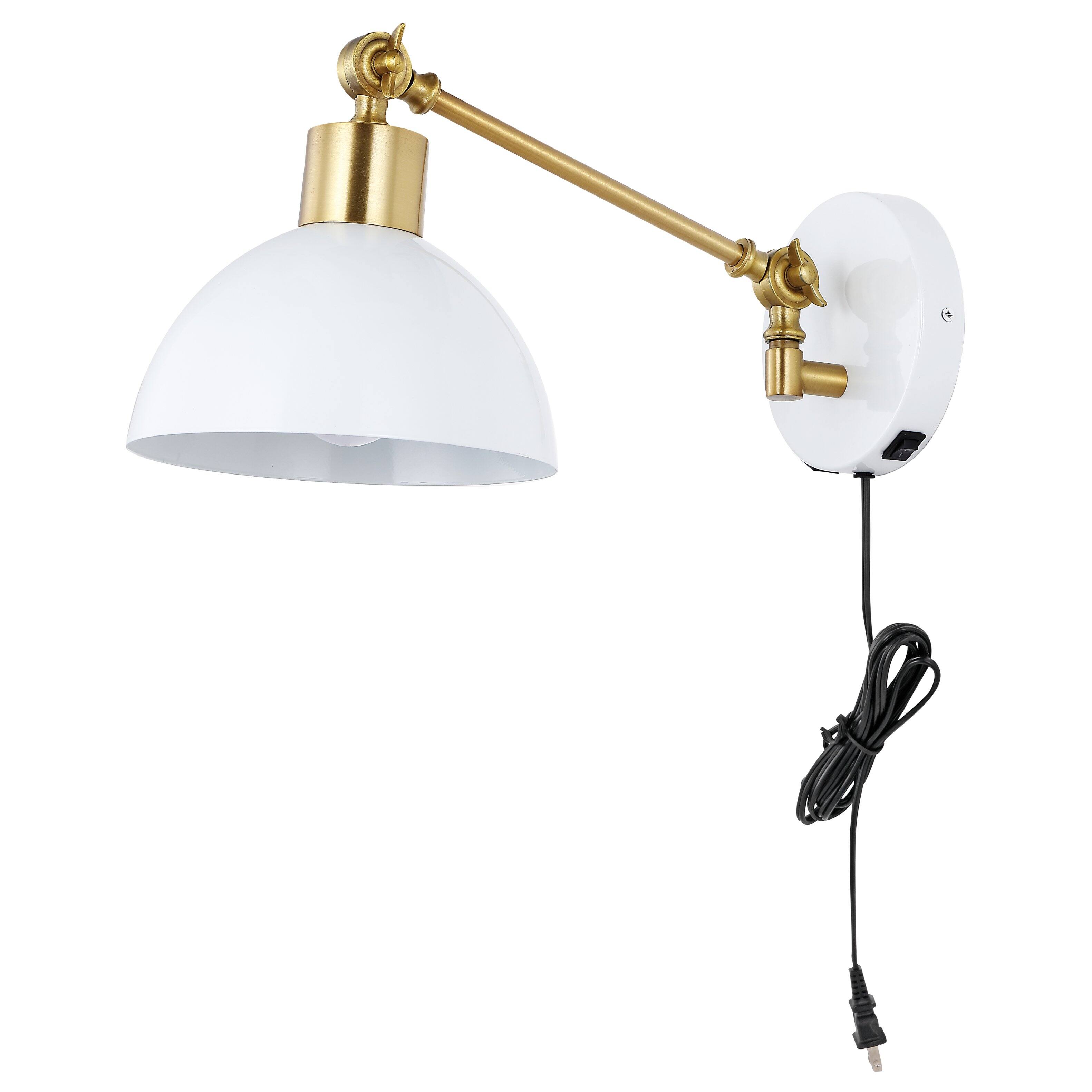 Alt View 6. Jonathan Y - Lisa 18" Swing Arm 1-Light Modern Midcentury Iron USB Charging Port LED Sconce, White/Brass Gold - White.