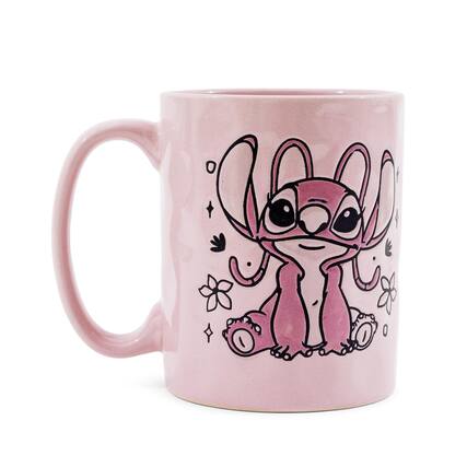 Front. Disney - Disney Lilo & Stitch Angel Floral Ceramic Pottery Mug | Holds 17 Ounces - Multi-Colored.