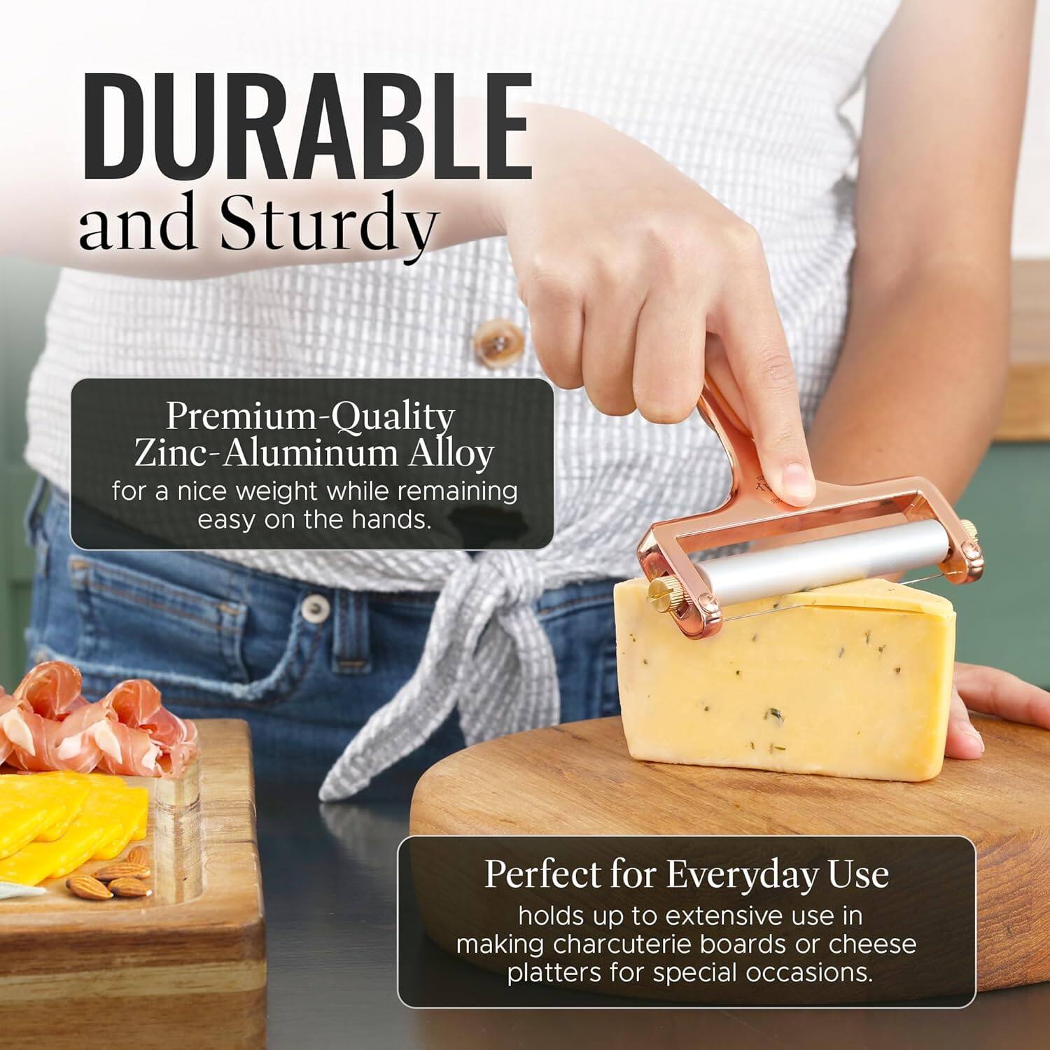 DURABLE and Sturdy

Premium-Quality Zinc-Aluminum Alloy for a nice weight while remaining easy on the hands.

Perfect for Everyday Use holds up to extensive use in making charcuterie boards or cheese platters for special occasions.