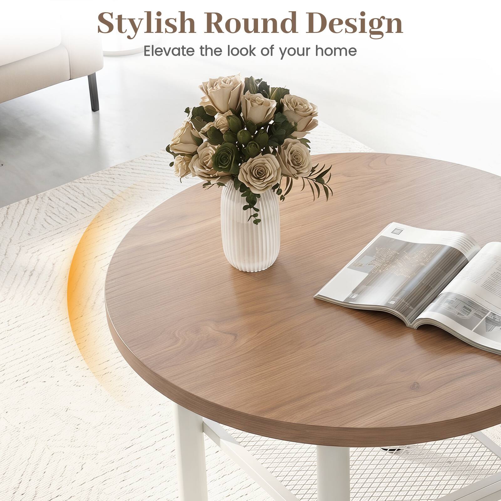 Costway Round Coffee Table, 2 Tier Modern Circular Center Table with ...