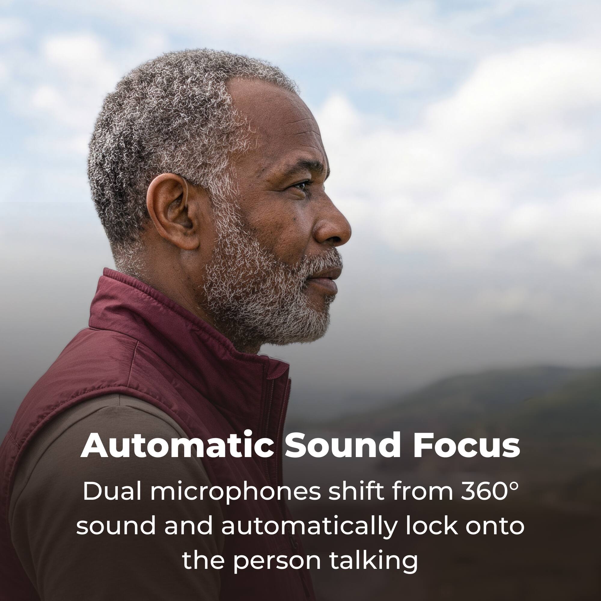Automatic Sound Focus  
Dual microphones shift from 360° sound and automatically lock onto the person talking