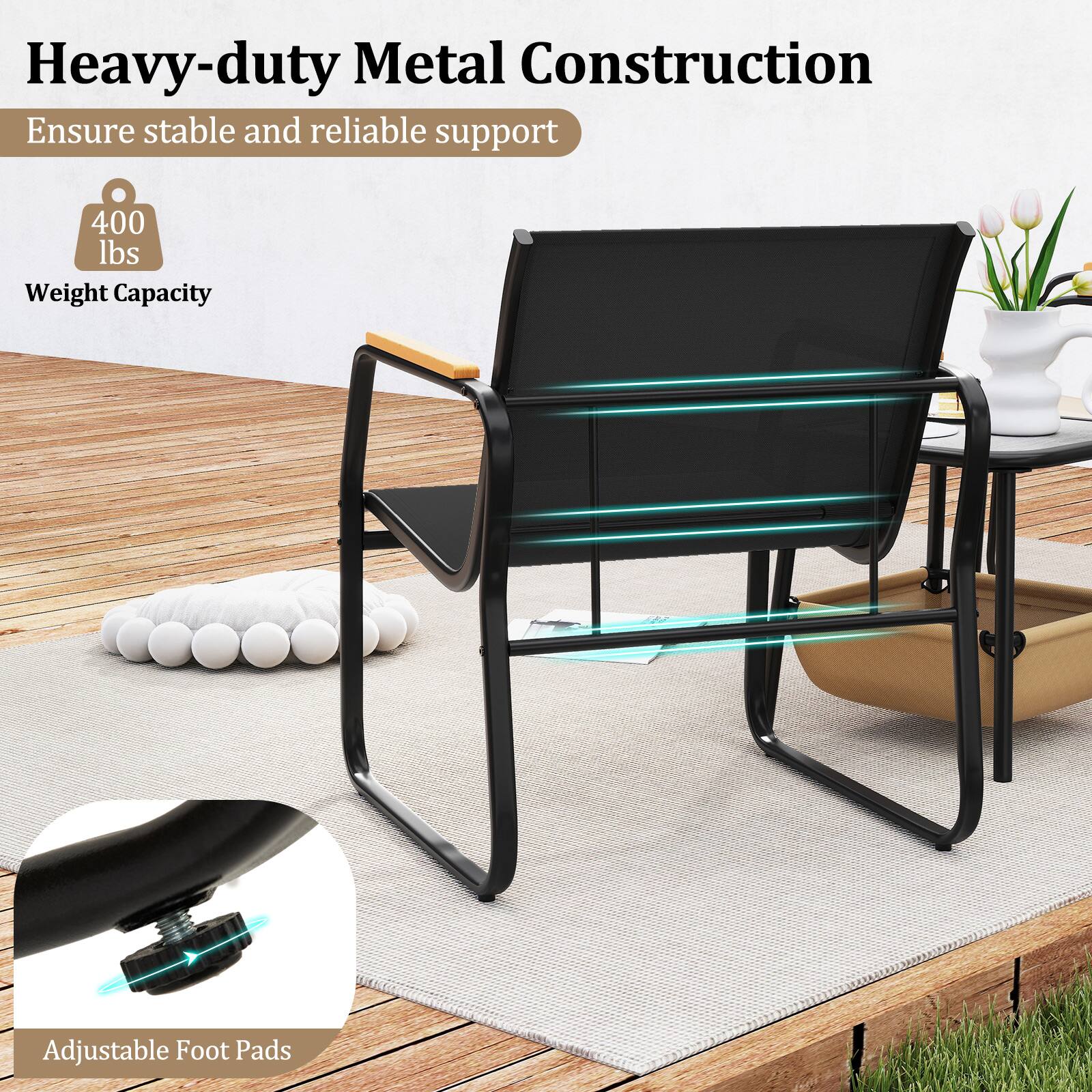 Heavy-duty Metal Construction  
Ensure stable and reliable support  
400 lbs Weight Capacity  
Adjustable Foot Pads