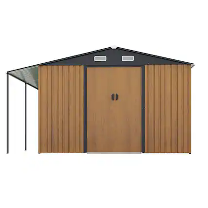 Front. Mondawe - 10x12 Ft Outdoor Storage Shed with Dual-Zone Design for Tools and Firewood and Window - Yellow.