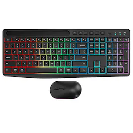 Sahara - Rechargeable Silent Ergonomic Wireless Keyboard & Mouse Combo | 106 Keys | RGB Backlight | USB & Type-C Adapter - Black