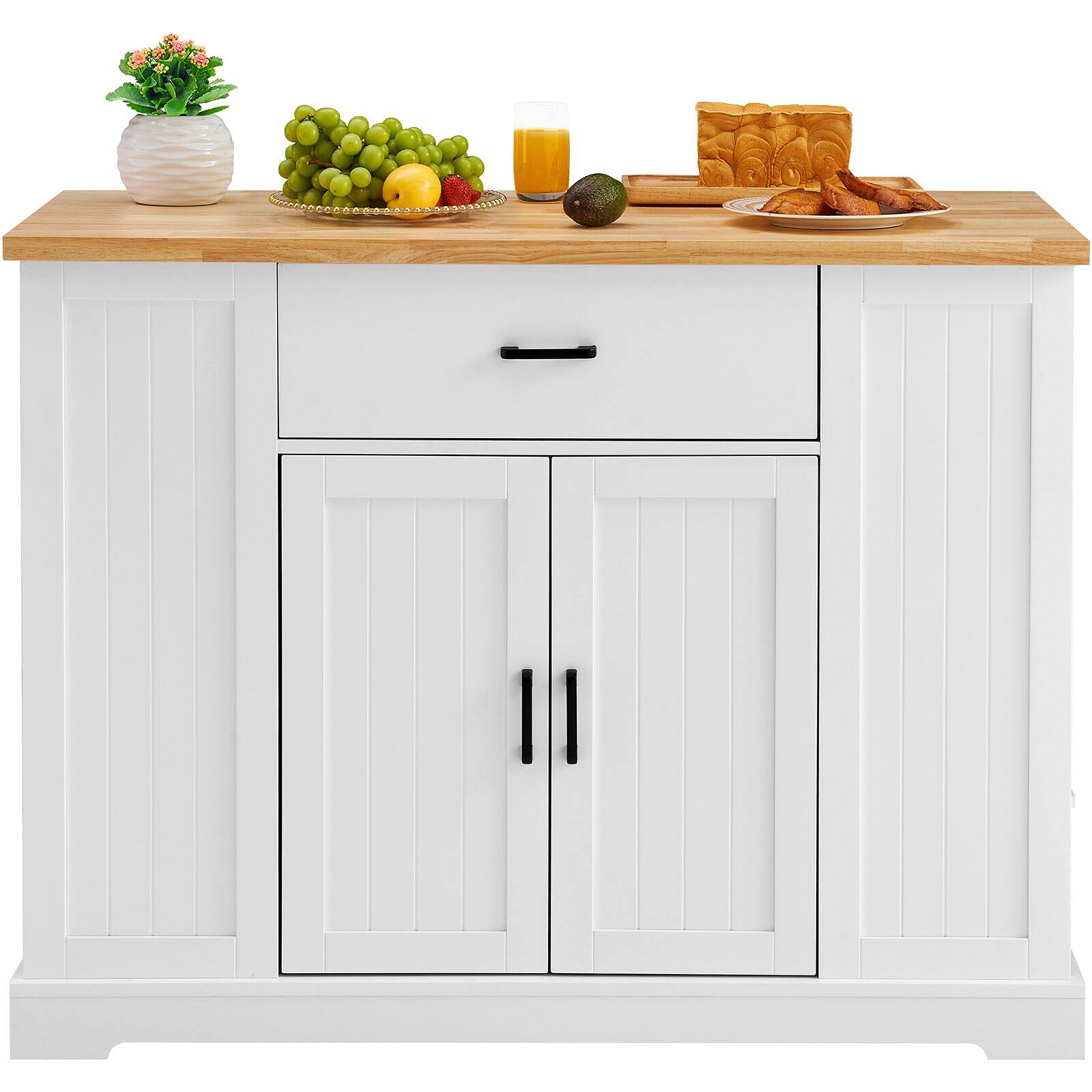 Alt View 10. Glintex - Kitchen Island Cart with 46" Wood Top, Storage Cabinet with Adjustable Shelf, Drawer, for Kitchen and Dining Room - White.