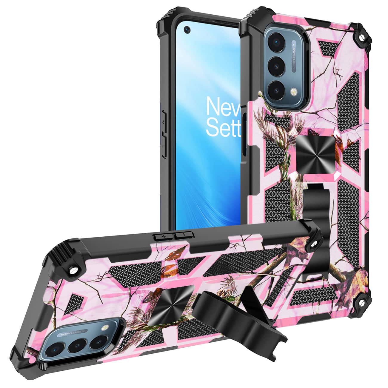 Reiko - Built-In Kickstand Tpu Case With Magnetic Mount For Oneplus Nord N200 5G In Tree Leaf Patterns - Multicolor