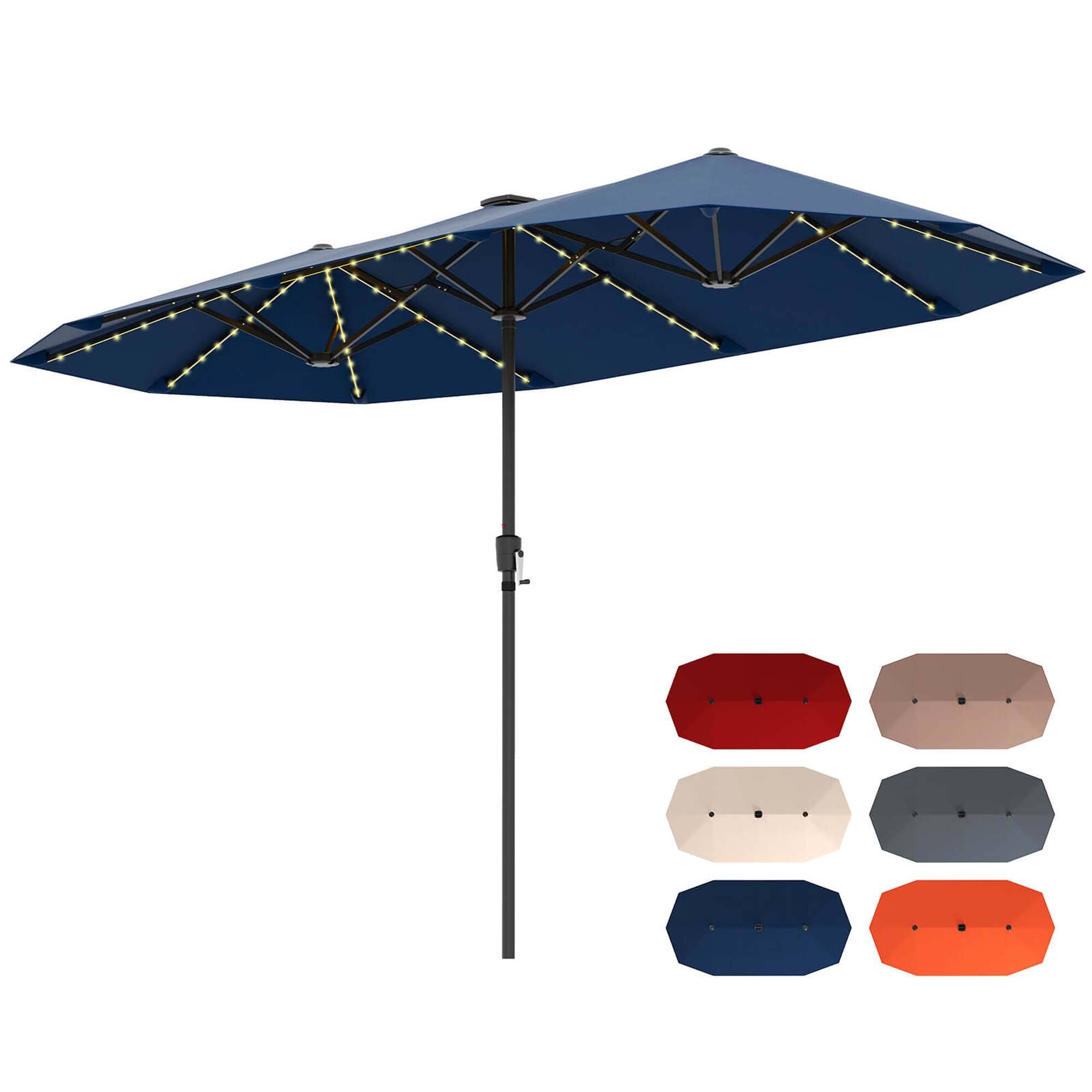 Alt View 1. Costway - 13 FT Large Patio Umbrella with LED Solar Lights Crank Handle 12 Heavy-Duty Ribs - Navy.
