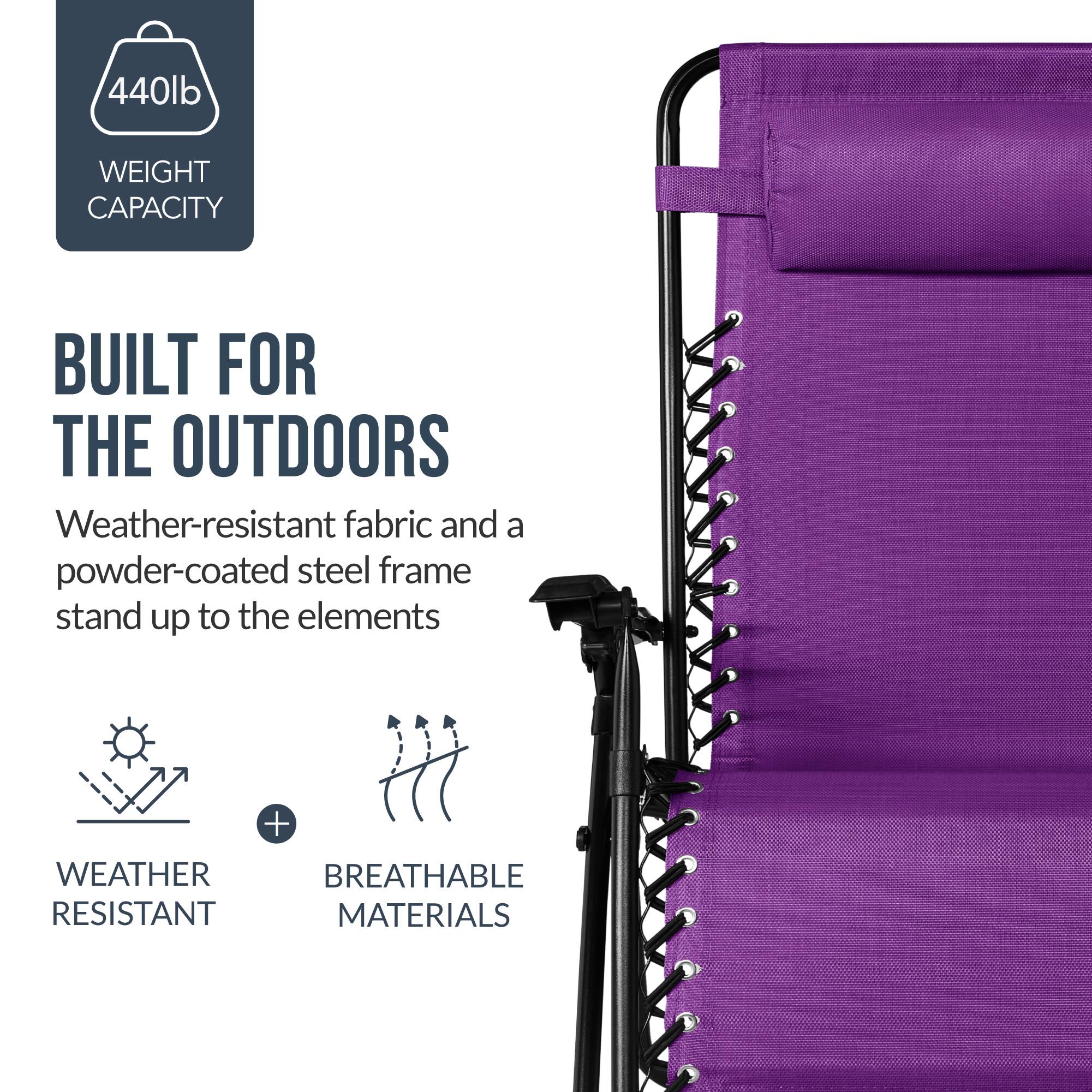 440lb WEIGHT CAPACITY BUILT FOR THE OUTDOORS  
Weather-resistant fabric and a powder-coated steel frame stand up to the elements  
WEATHER RESISTANT + BREATHABLE MATERIALS