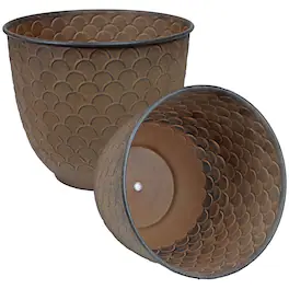 Sunnydaze - Dinah Metal Planter - 12.5 in - Set of 2 - Matte Brown