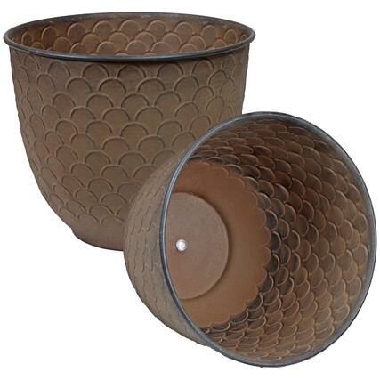 Front. Sunnydaze - Dinah Metal Planter - 12.5 in - Set of 2 - Matte Brown.